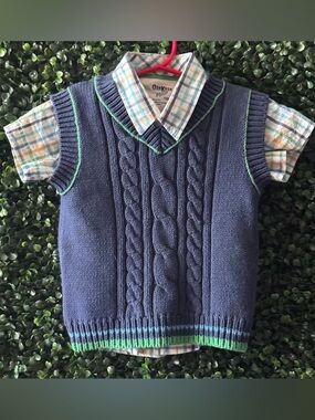 🔥5/$25🔥OSHKOSH B'GOSH BOY BABY/TODDLER 12MOS SWEATER VEST/BUTTON DOWN SHIRT SET